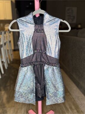 Tenth House Sparkling Silver Holographic Dance Costume with Added Stones